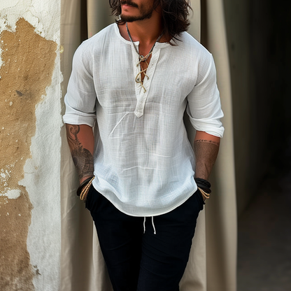 GASTON™ | LINEN LACE-UP SHIRT