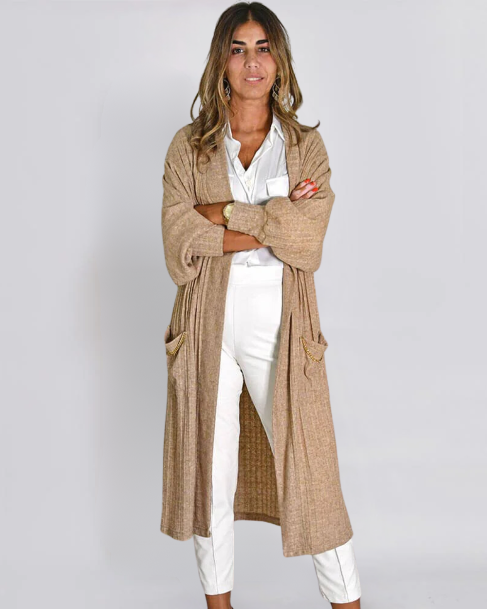 OLIVIA™ | BEIGE LONG KNIT COAT